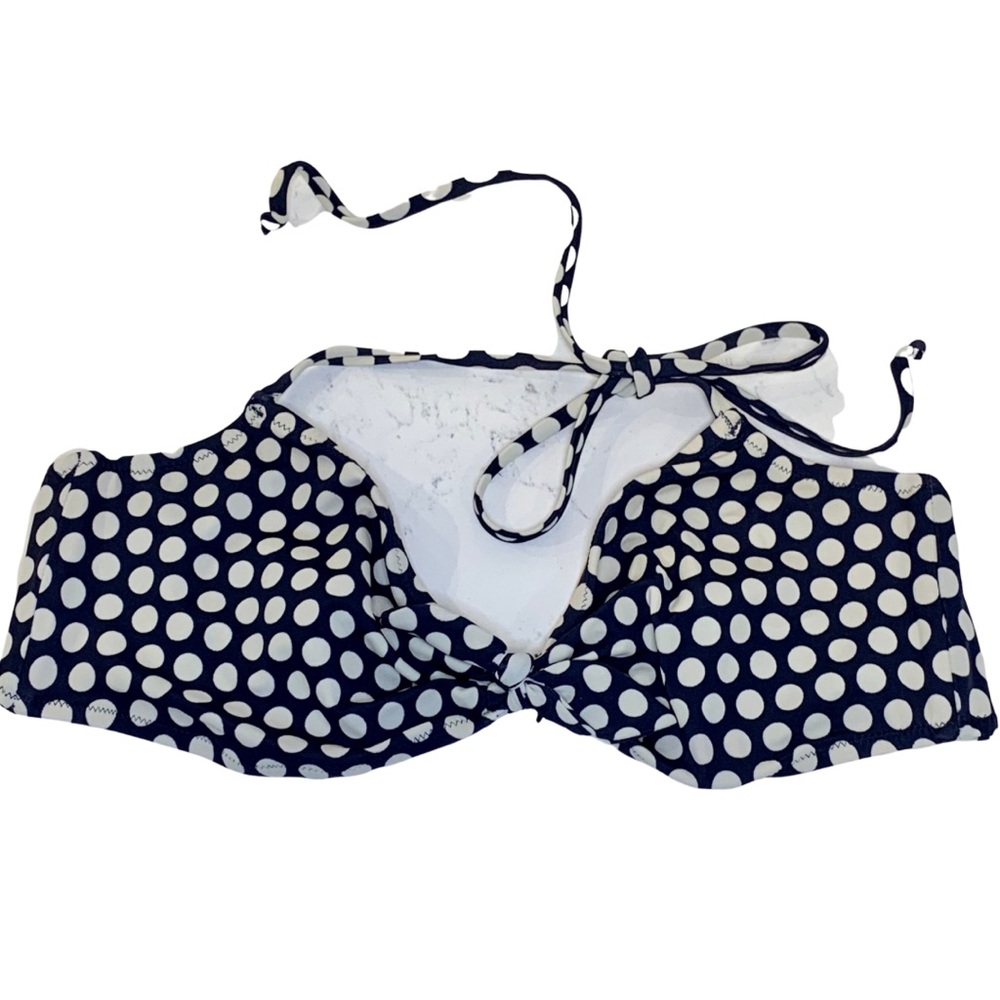 J. CREW Polka Dot Bikini Top Swim Navy Cream Size XL